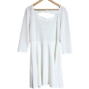 Forever 21 Plus Sun Dress Womens Size 1X New Ivory White Waffle Knit Skater Bow